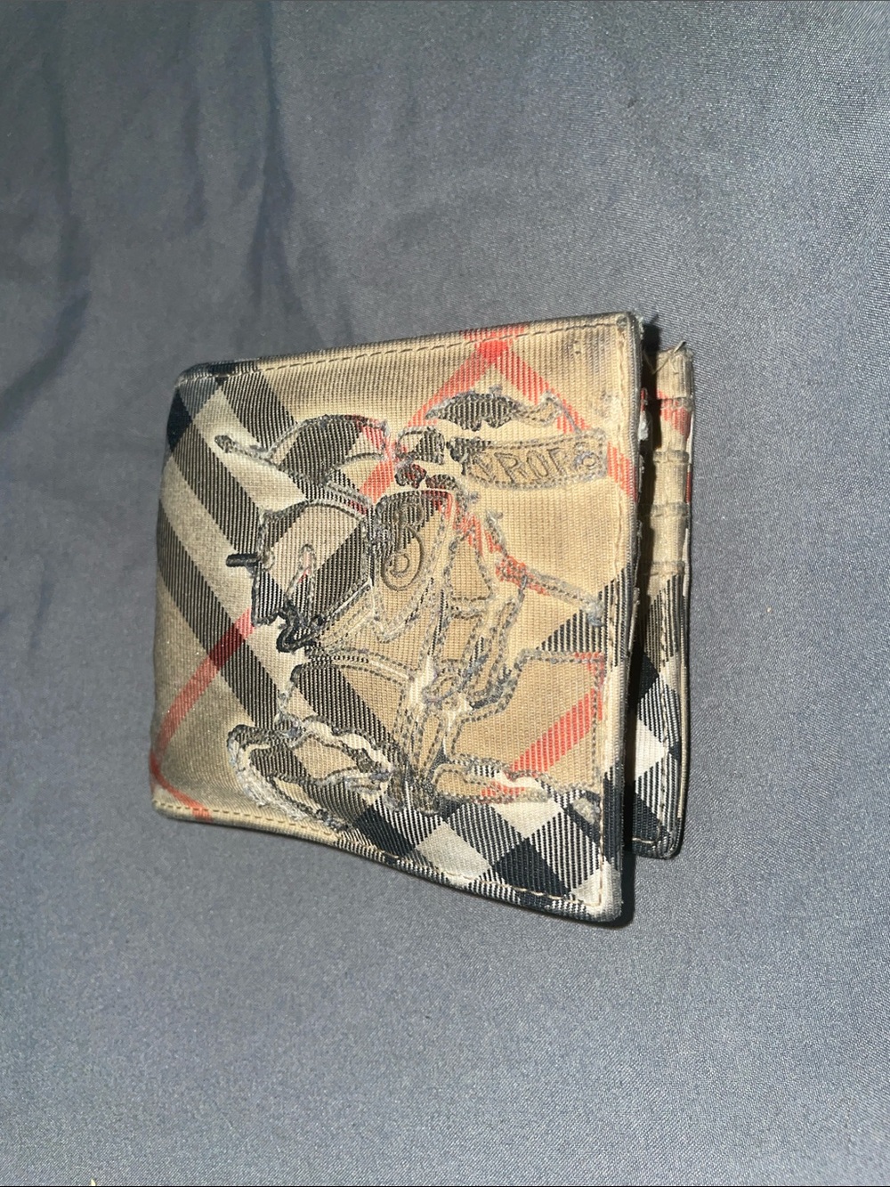 Burberry Beige Plaid Silk Pocket Square with Black and Red Accents